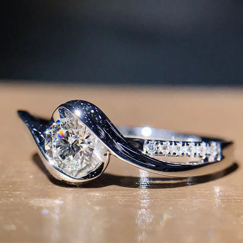 Fashion Female Rings 925 Sterling Silver Carat Heart and Arrow Zircon Ring for Women Princess  Wedding Party Rings Jewelry Gift