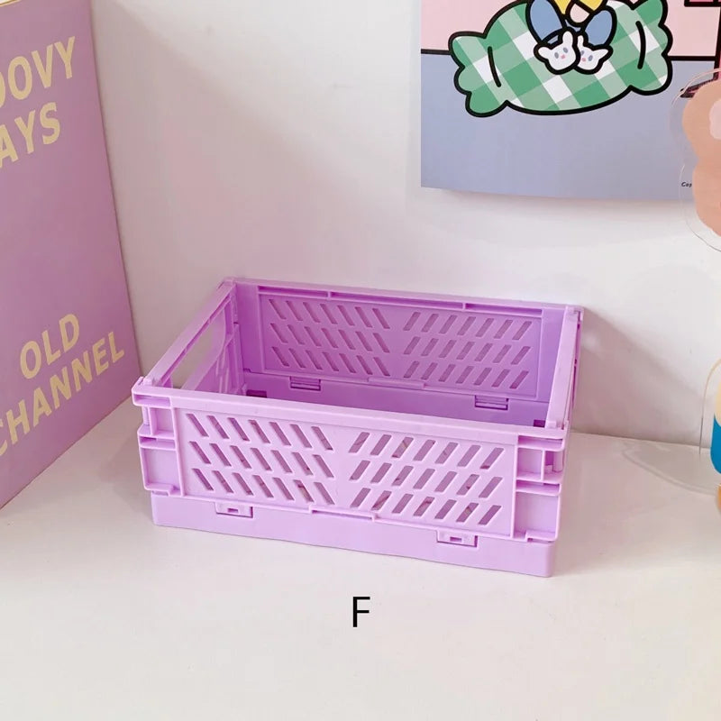 1 Pc Mini Foldable Desk Organizer Box Plastic Space-Saving Design Stationery Storage Basket for Tidy Student Workspaces