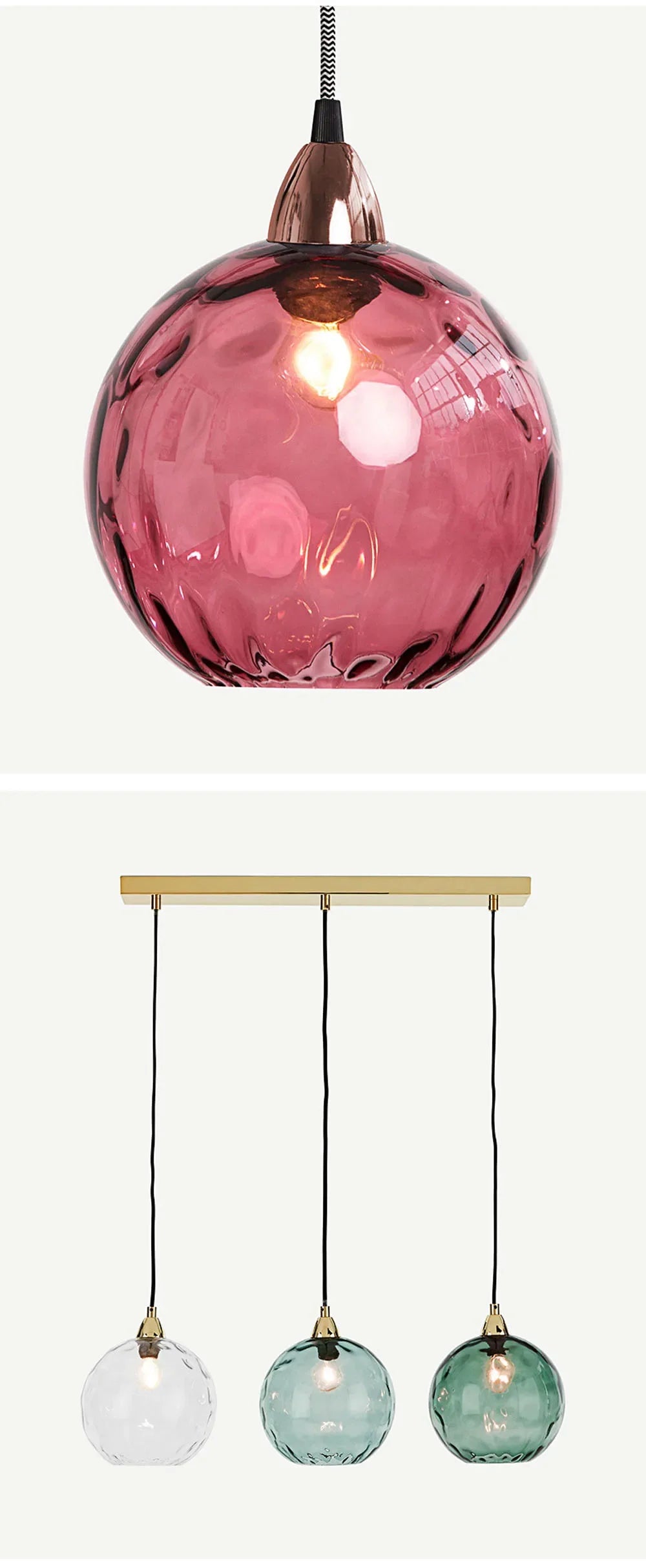 Modern Colored Glass Ball Lustre Pendant Lights Nordic Water Grain Restaurant Kitchen Hanging Light Fixture Bedroom Bedside Lamp