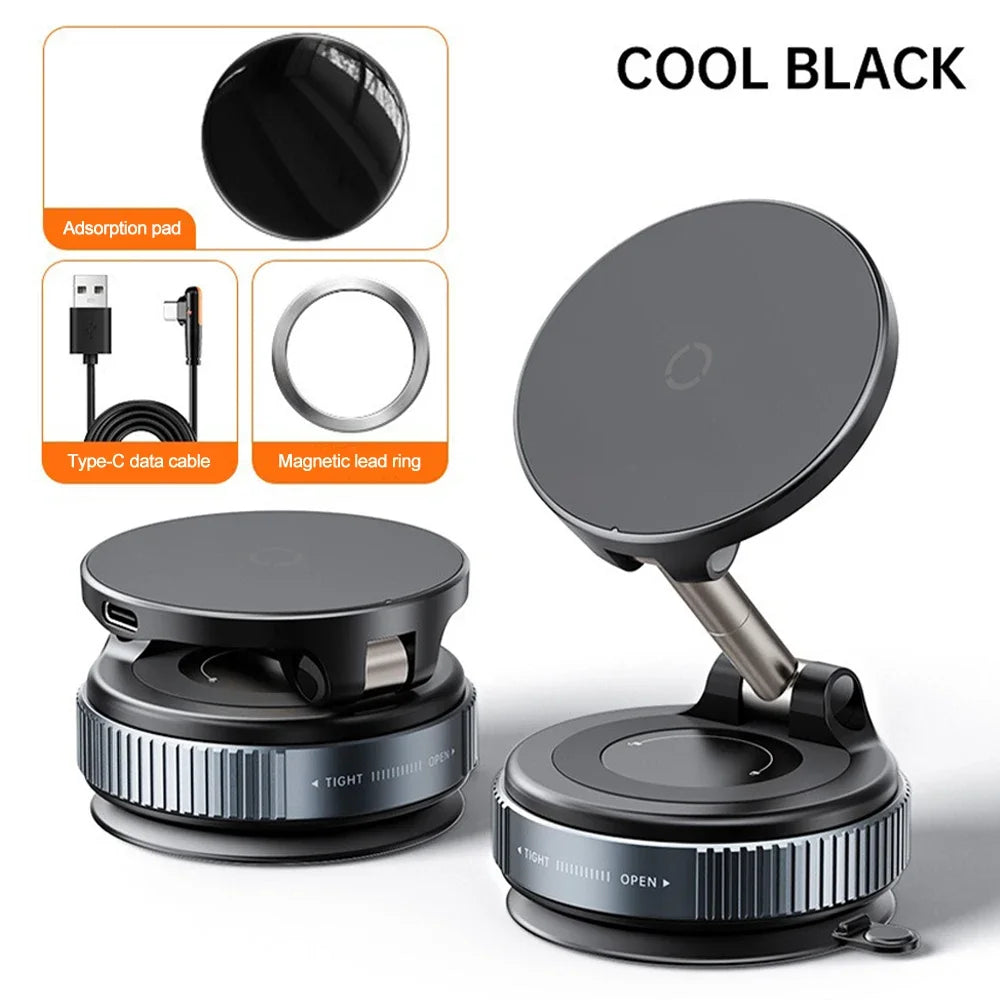 New Magnetic 15W Wireless Charger Car Phone Holder 360 Degree Rotation Foldable Suction Cup Navigation Phone Holder Bracket