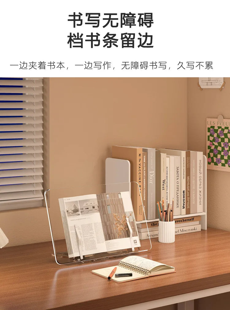 Acrylic Book Stand for Reading Hands Free Adjustable Book Holder to Prevent Neck Strain Foldable Desk Organizer for Study Office