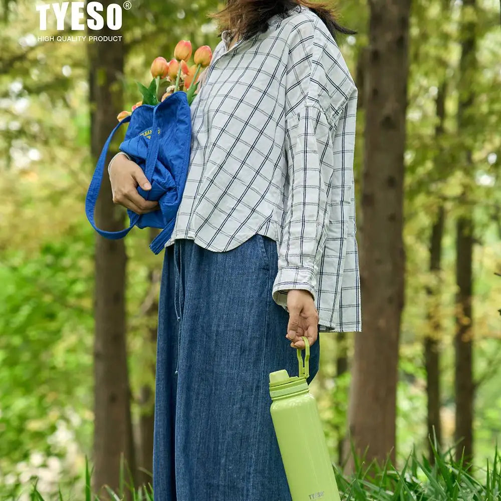 Tyeso Sports Thermos Bottle 8706C Keeps Cold And Hot 600/750/1050/1200ml Outdoor Vacuum Insulated Portable Stainless Steel Cup