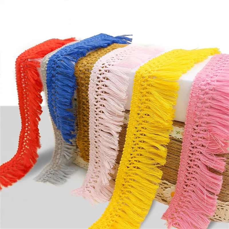 5Yard/Lot Color Cotton Fringed Lace Trim Tassel Wide 4CM Handmade DIY Garment Dress Scarves Curtain Tablecloth Sofa Accessories