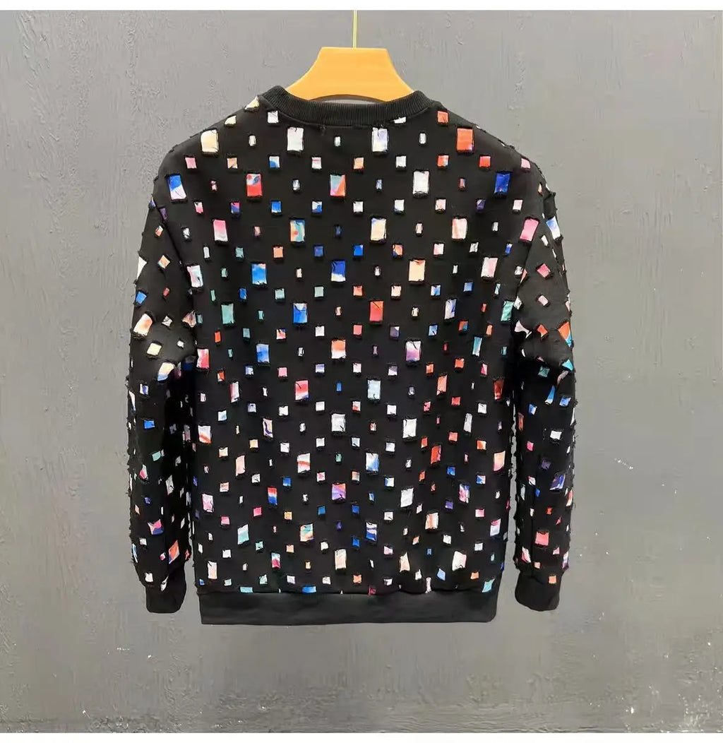 Round Neck Sweatshirt Men Spring Autumn Sportswear broken hole Pullover New Casual Fashion Hip Hop Hoodies Streetwear Top