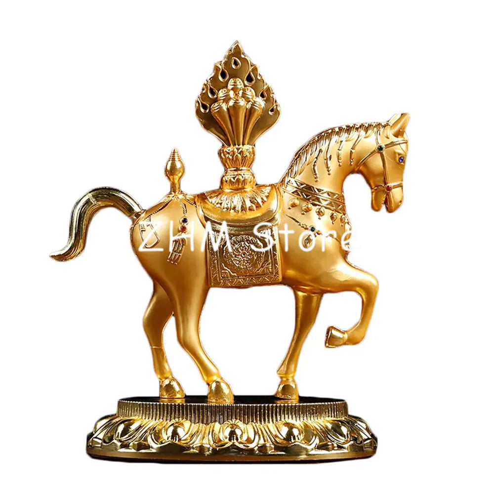 13.3*11.5cm Tantric Supply Esoteric Buddhist Alloy Metal Gold Plating Treasured Horse Home/Car Putting Decoration Crafts