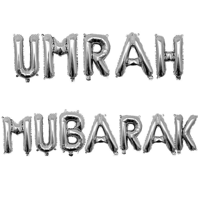 1set 16inch Umrah Mubarak Hang Letter Balloons Muslim Islamic Party Decorations Foil Ballon Ramadan Bunting Party Decorations