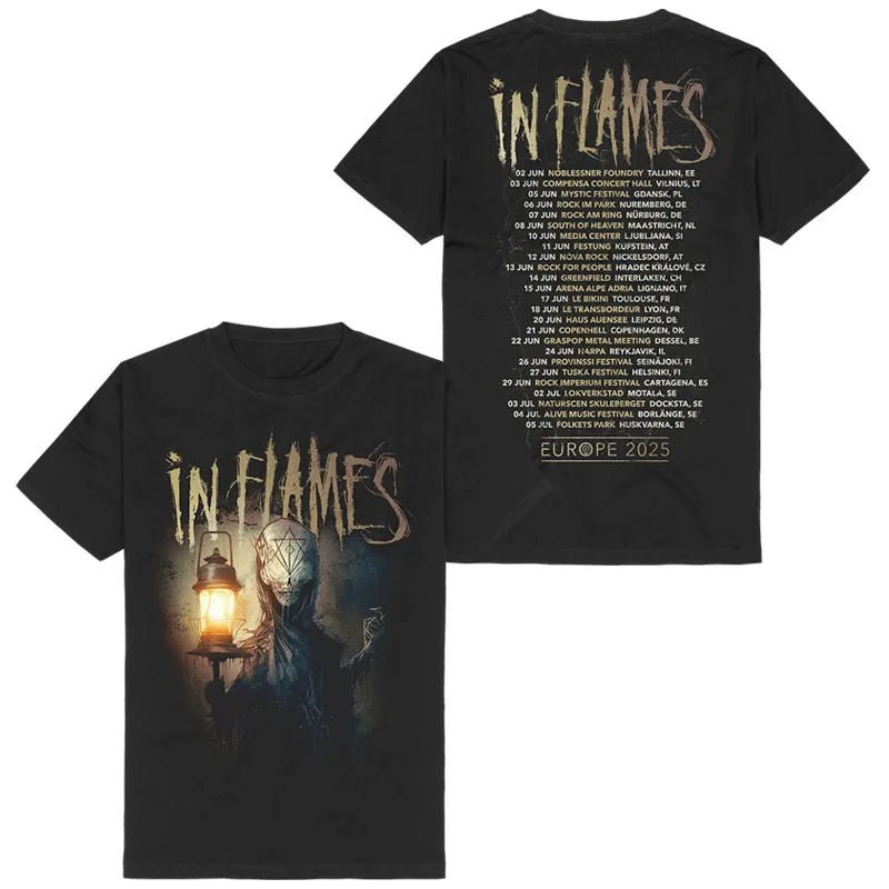 Y2k in Flames Band's Swedish Metal Rock Men's Short-sleeved Pure Cotton Printed T-shirt From An American/European Trendy Brand