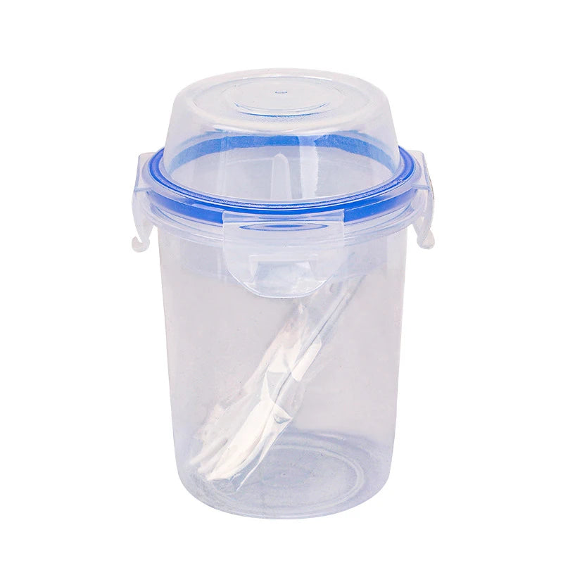 Breakfast Fruit Oat Yogurt Salad Cup With Lid And Spoon Fork Two-layers Food Storage Bento Box Fitness Fat-Reduced Taper Bowl
