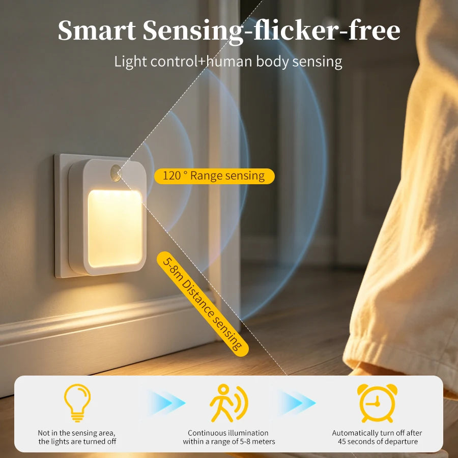 LED Lights Motion Sensor Cabinet Night Light Plug into Wall Dimmable Bedroom Lamps Bathroom Hallway Stairs Closet Kitchen Light
