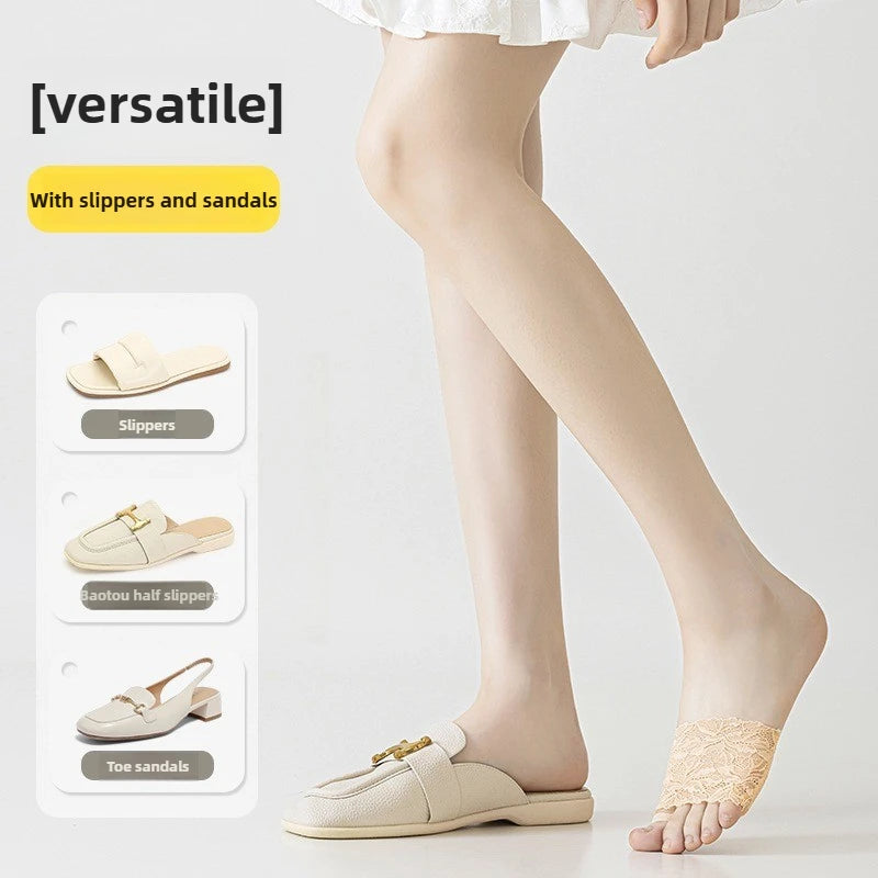 Summer Thin Lace Invisible Socks Split Toe Forefoot Socks for Women High Heel Slippers Shoes Breathable Lace Socks for Halloween