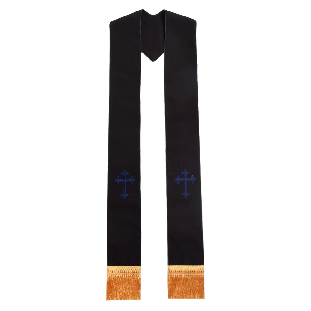 Clergy Black Stole Priest Cross Embroidered Costumes