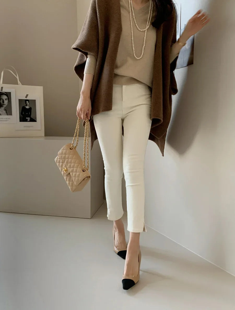 Fashion Elegant Knitted Shawl Jacket Korean Style Women's Casual Loose Warm Cloak Top Solid Color Knitted Cardigan Sweater Coats