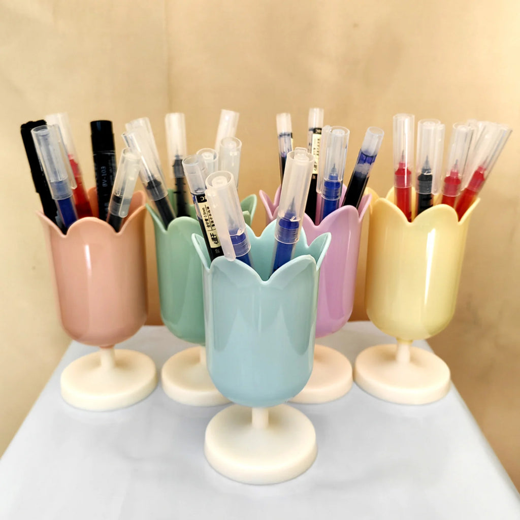 Sweet Tulip Shaped Pen Holders Creative Makeup Brush Holder Storage Box Gifts for Students Women Home School Desk Organizer