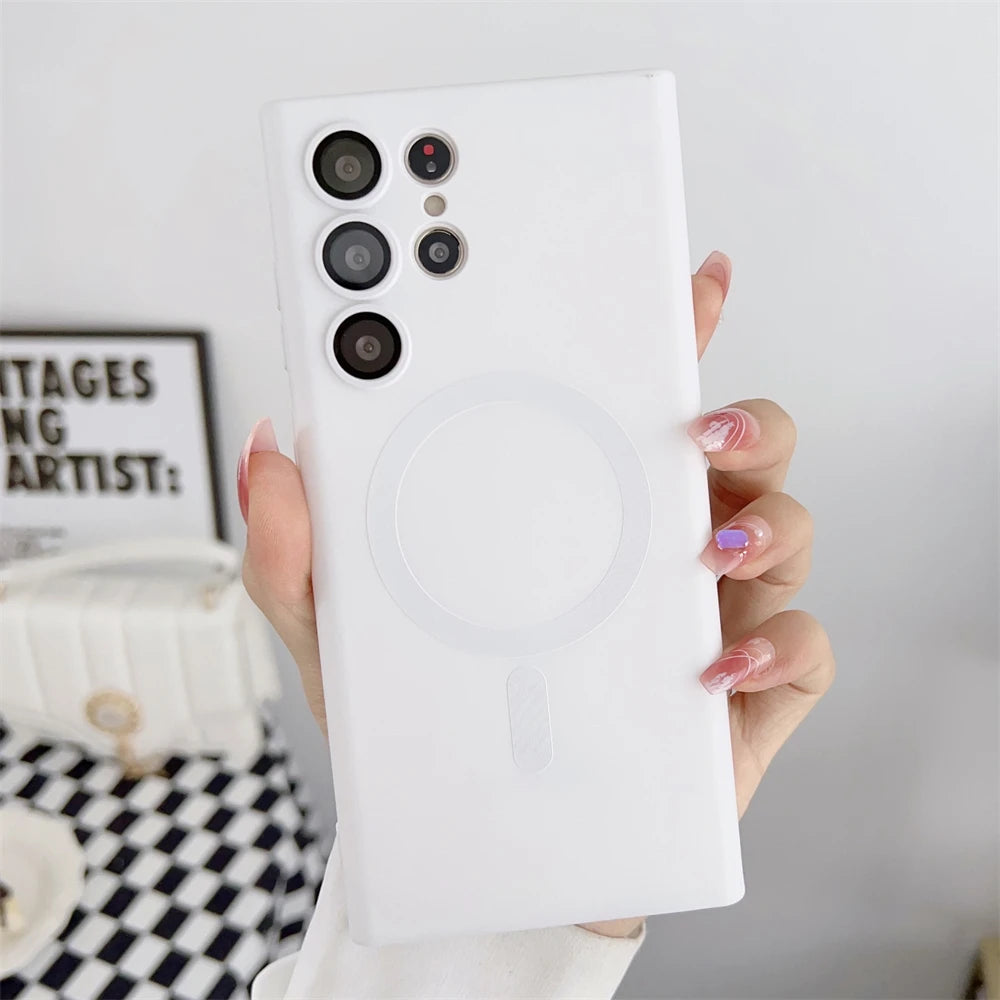 Metal Matte For Magsafe Magnetic Wireless Charger Case for Samsung S25 S24 S23 Ultra S22 Plus S21 Shockproof Soft Silicone Cover