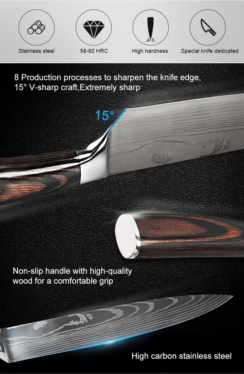 Professional Kitchen Knives Damascus Japanese Santoku Cleaver Slicing Knife Stainless Steel Boning Knife Butcher Cleaver Knife