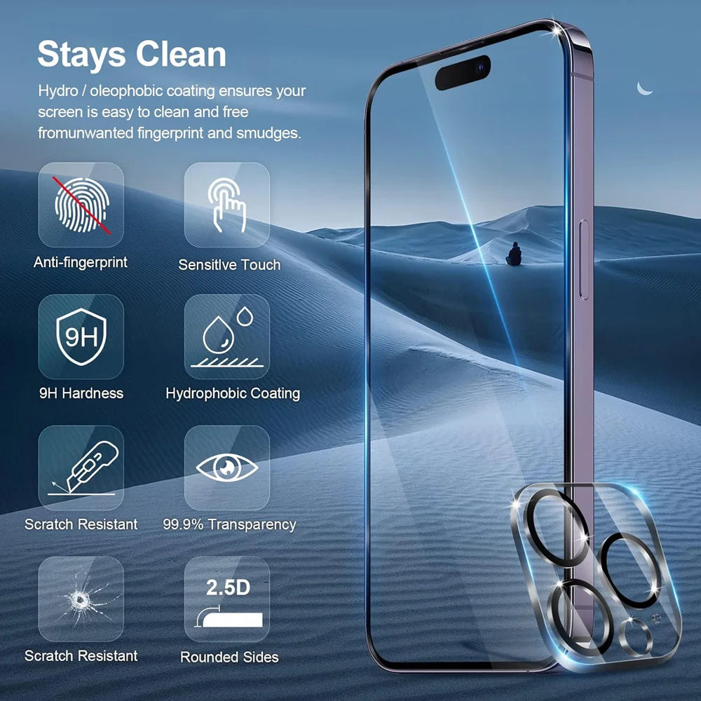 Screen Protection For iPhone 16 15 17 18 14 13 12 11 Pro Max Tempered Glass iPhone 15 Pro Camera Lens Film iPhone 16 Plus 13 Min