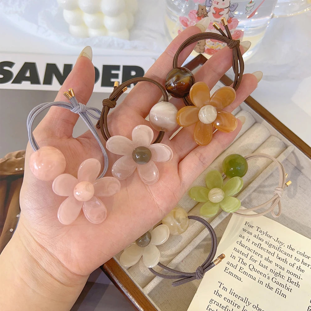 5Pcs New Fashion Women Sweet Hair Tie Set Cute Flower Elastic Hair Bands Hair Ropes Scrunchies Headwear Hairs Accessories