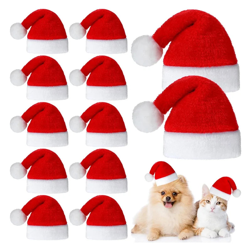 Frienda Dog Santa Hat  Christmas Hat Soft Plush Cat Hat Pet Costumes for Small Dog Cat for Pet Party Puppy Christmas Supplies