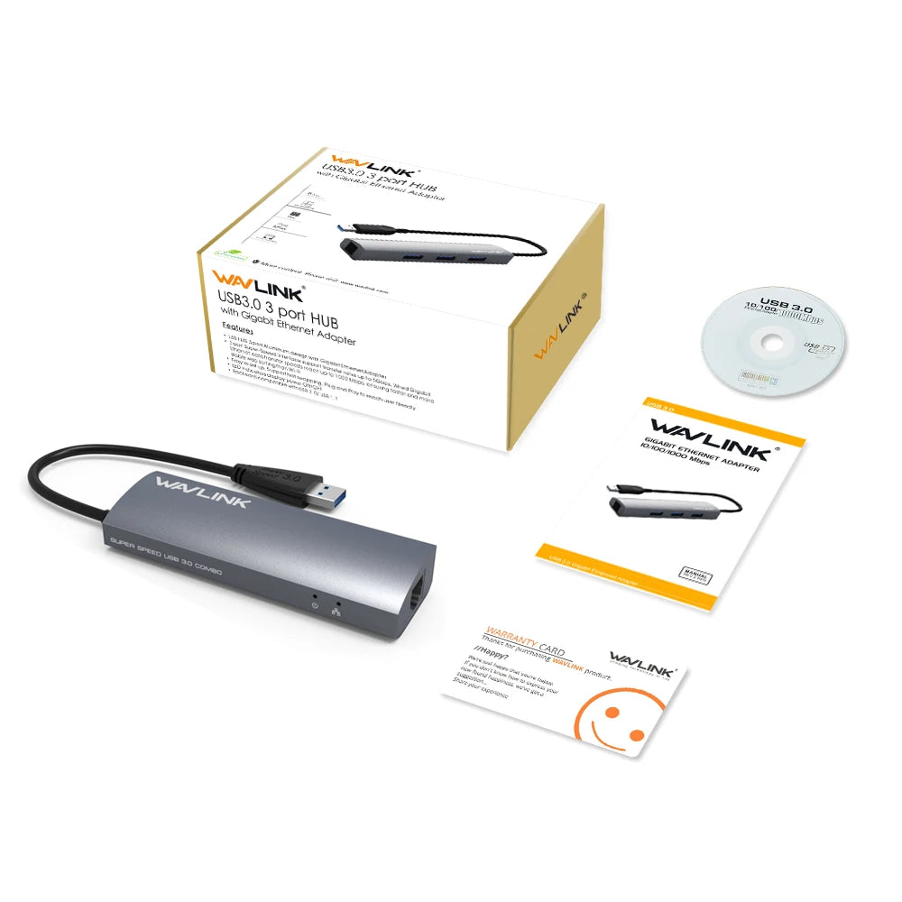 Wavlink USB 3.0 3 Ports Hub with Gigabit Ethernet Adapter