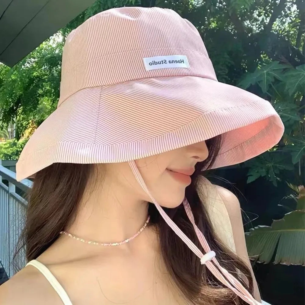 Y2K Wide Brim Fisherman Caps Candy Color with Rope Bucket Hats