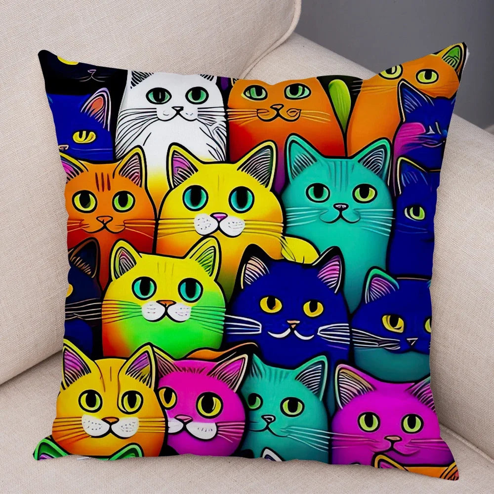 Cute Pet Hello Cat Cushion Cover Double Print Soft Plush Pillowcase for Sofa Home Car Decor Cartoon Animal Pillows Case 45x45cm