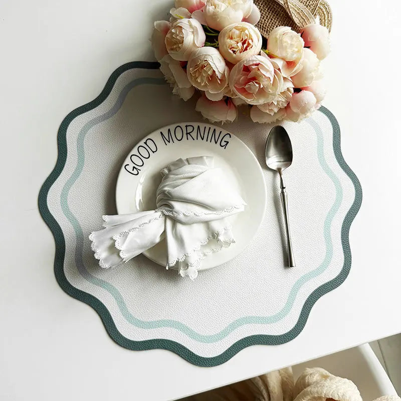 Printed Flower Shape Leather Placemat Insulated Table Mat