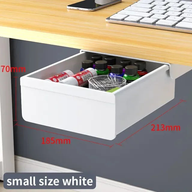Transparent Under Desk Drawer Self Stick Hidden Storage Tray Quiet Pull Out Desk Organizer Accessory