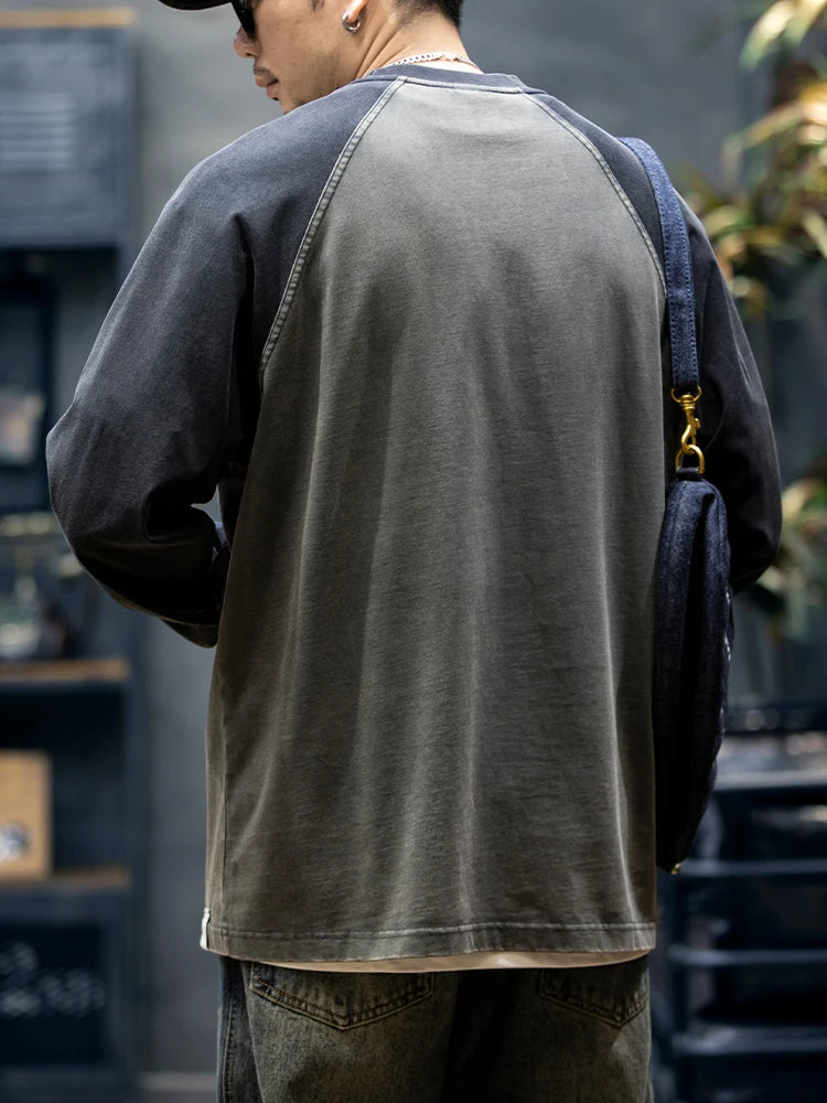Spring Autumn High Quality Cotton Long Sleeve T Shirt Men Plus Size Patchwork Sweatshirt Korean Streetwear Fashion Sport Tops