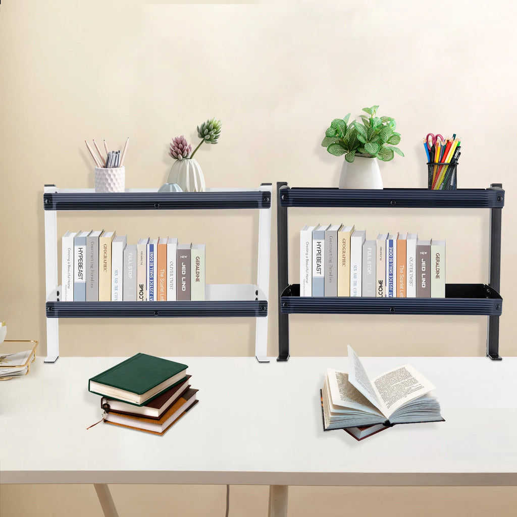 Adjustable 2-Tier Desk Shelf Clamp-On Storage Tray for Displaying Photos Decorations Clip-On Desk Organizer Shelf