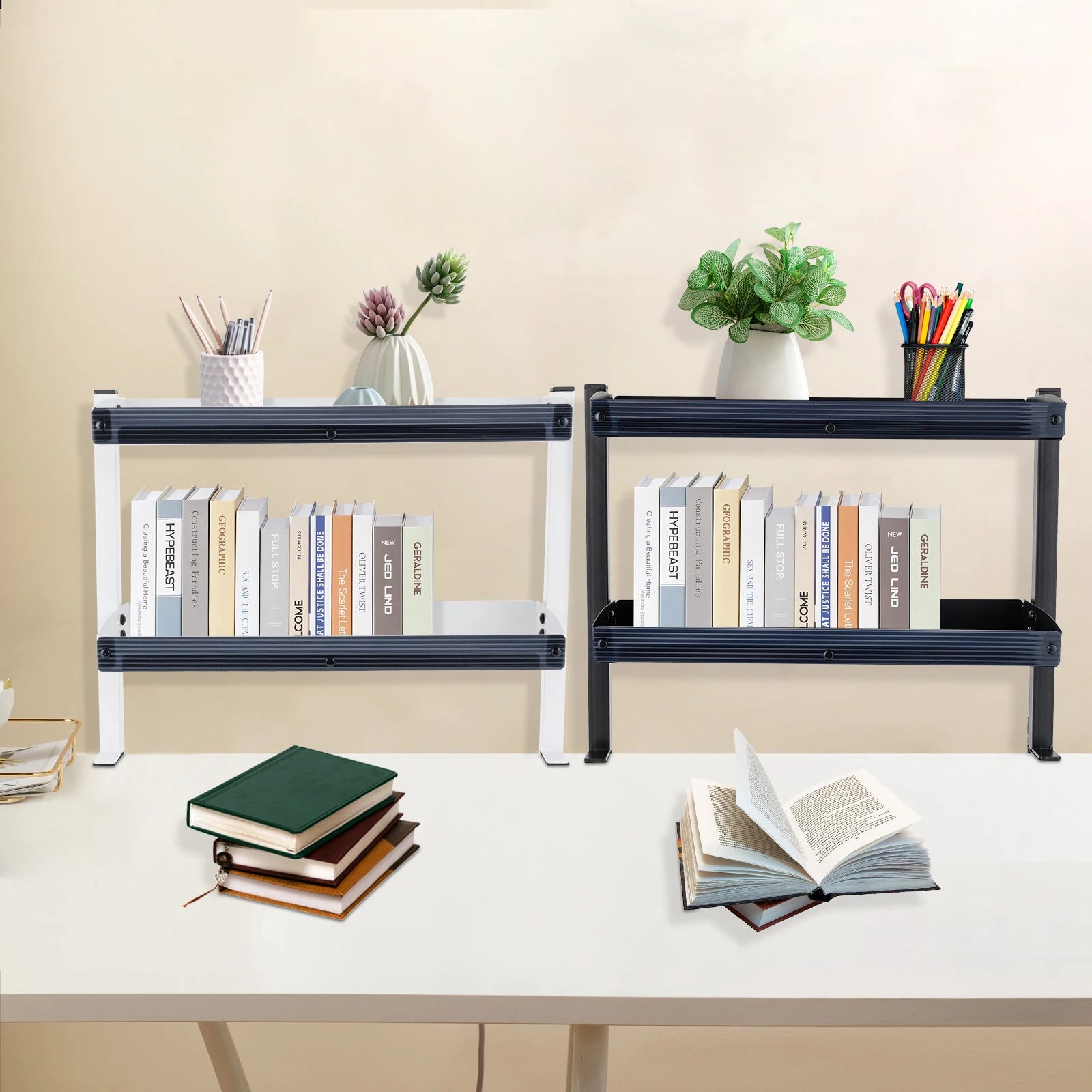 Adjustable 2-Tier Desk Shelf Clamp-On Storage Tray for Displaying Photos Decorations Clip-On Desk Organizer Shelf