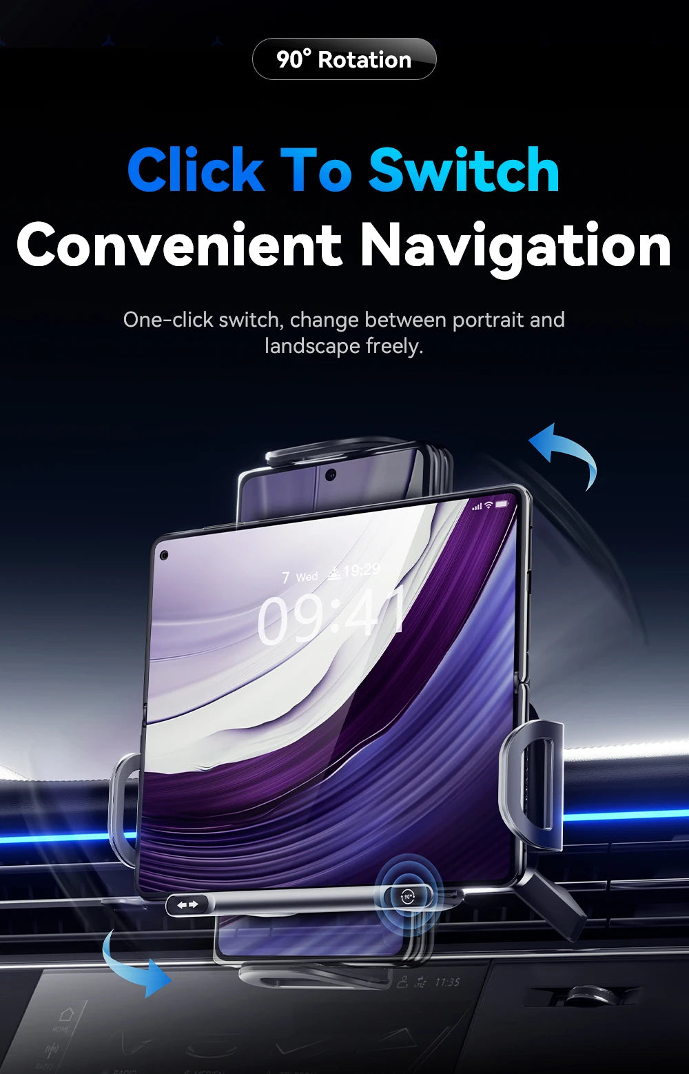 Essager 15W Car Wireless Charger Dual Coil One-Touch Rotatable Car Phone Holder For Samsung Galaxy Z Fold6 5 4 Flip 6 5 4 iPhone