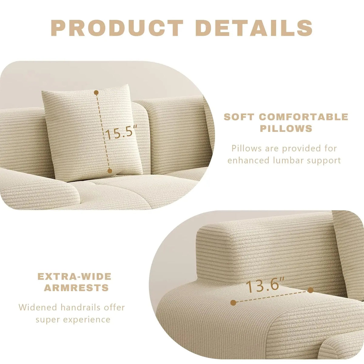107in Corduroy Modular Sectional Sofa