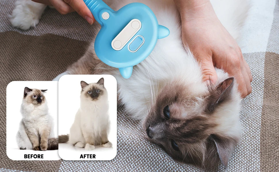 Cat Steam Brush 3 in 1 Pet Hair Grooming Tool Supply for Shedding With Soft Silicone Bristle Release Button for Short Hair Cats