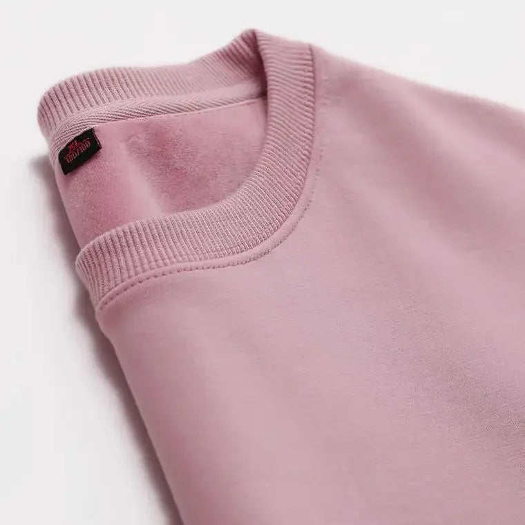 600G Pure Cotton Plush Thickened Sweatshirt Thin Plush Heavyweight Solid Round Neck Sweater Autumn Winter Warm Sweater