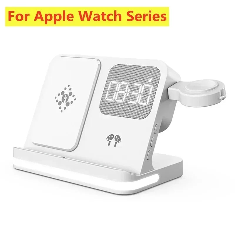 Phone Watch Wireless Charger with LED Light Clock Alarm For iPhone 16/15/14/13/12 Apple Watch 2-10 SE  Airpods Pro Fast Charging