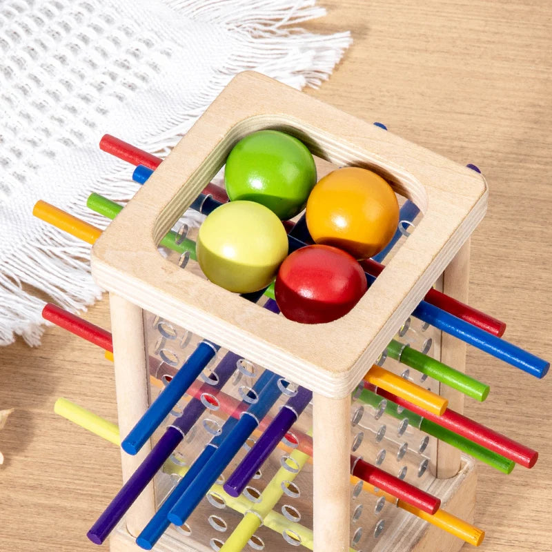 Wooden Stick Board Game Parent Child Interaction Montessori Wooden Toys, 4-sided Acrylic Cylinder Game, Stick Picking Game