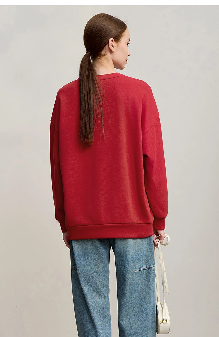 Amii Woman Sweatshirts 2025 Winter New Loose Warm Long Sleeve Female Sweatshirt Embroidery Pullover O-Neck Top Female 12524025