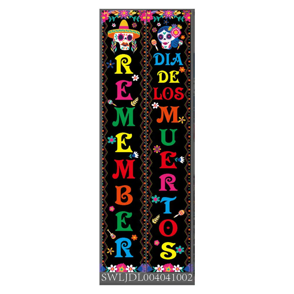 Halloween Decorative Props Mexican Day of the Dead flag Hanging Outdoors Hanging Porch Sign Halloween Welcome Signs Home Decor