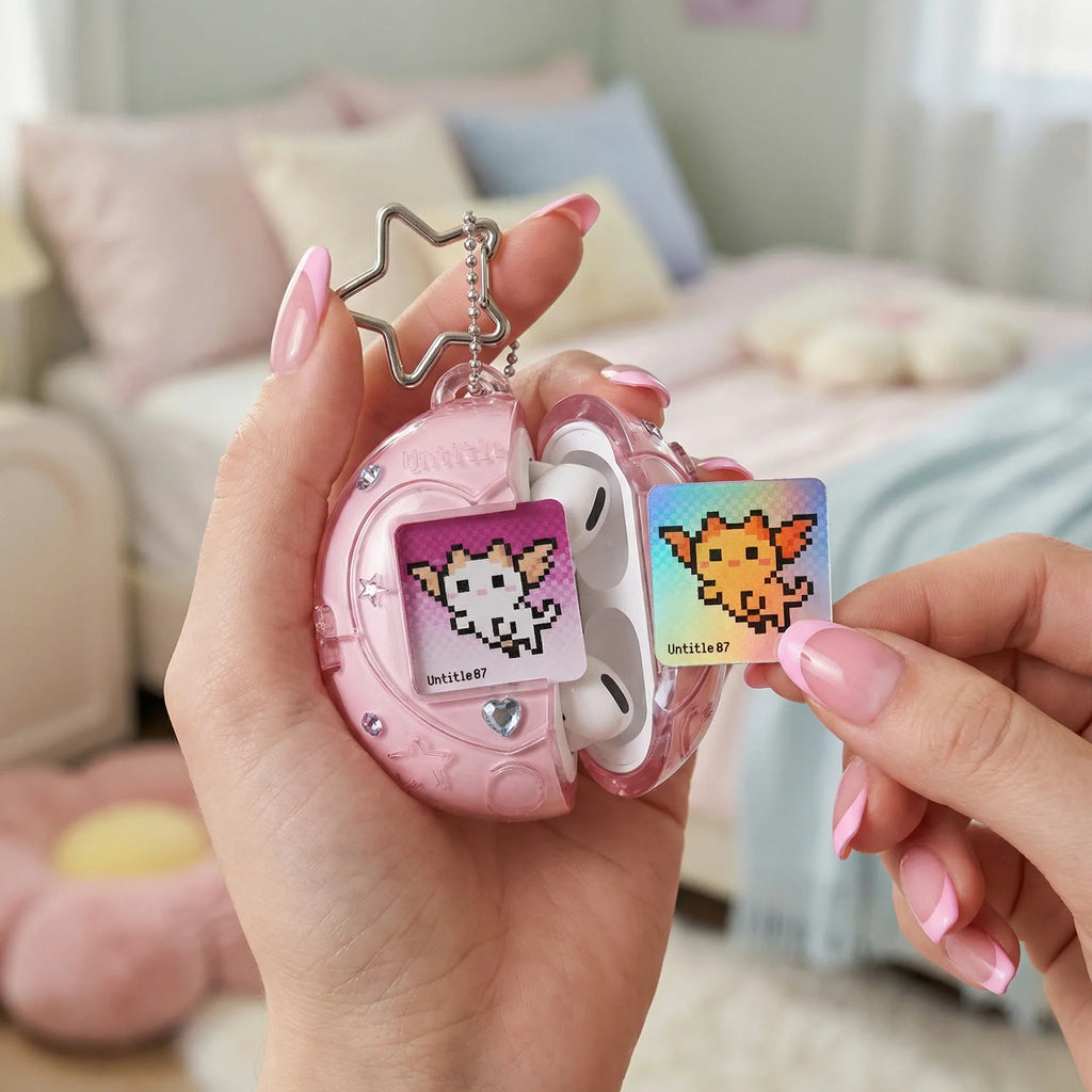 Cute Tamagotchi Airpods Pro 2 1 Case, Star Lanyard Silicone Earphone Storage Bag, Pink Transparent Aesthetic Desktop Ornament