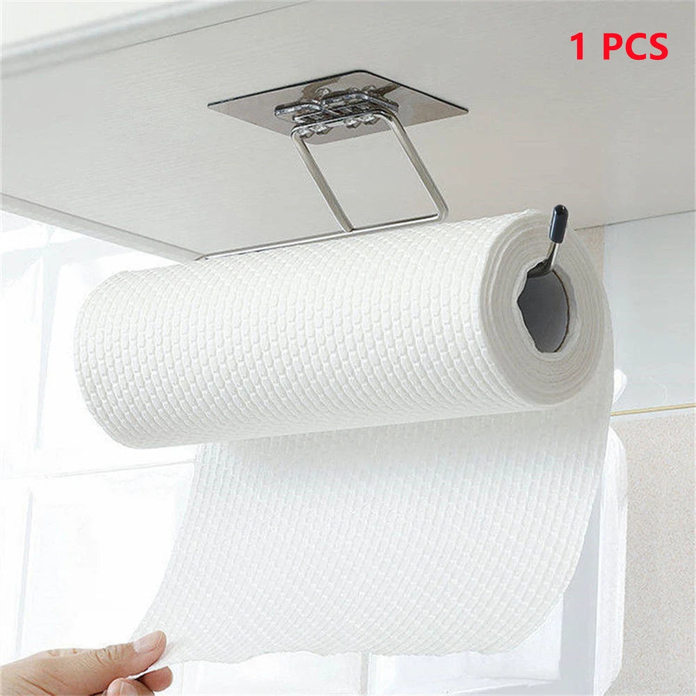 Hanging Paper Roll Towel Holder Bathroom Toilet Storage Stand Kitchen Organizer Napkin Rack Stainless Steel Adhesive Wall Mount