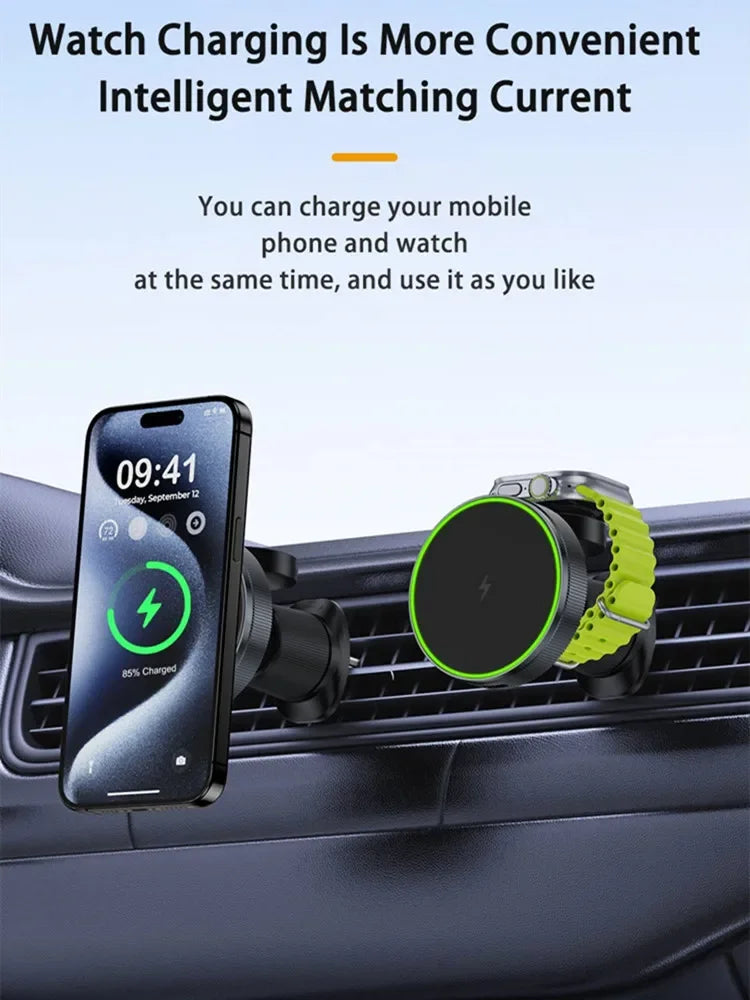 NEW 2 In 1 Magnetic Car Wireless Charger for Apple Watch IWatch 8 7 6 iPhone 15 14 13 12 Pro Max Car Fast Charging Holder Mount