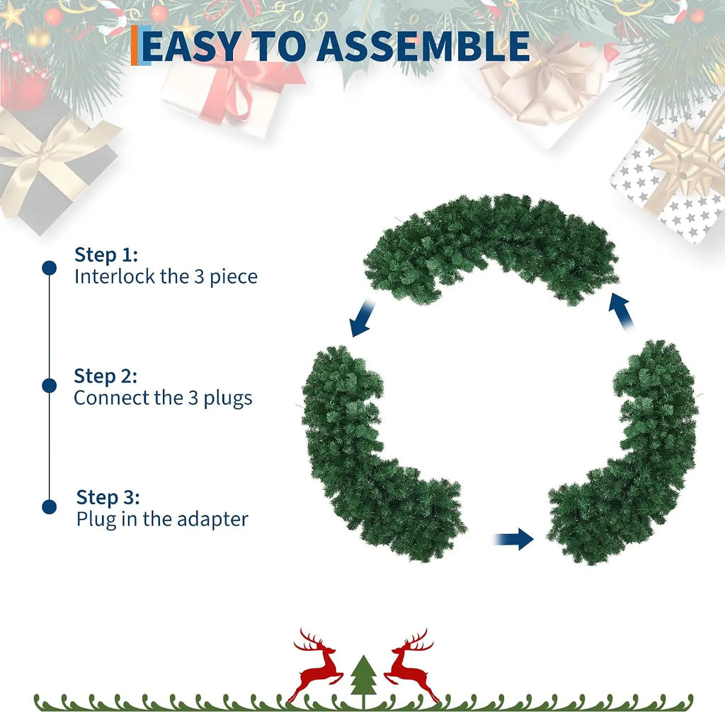 Garvee 48 Inch Christmas Hanging Wreath with Red Bow