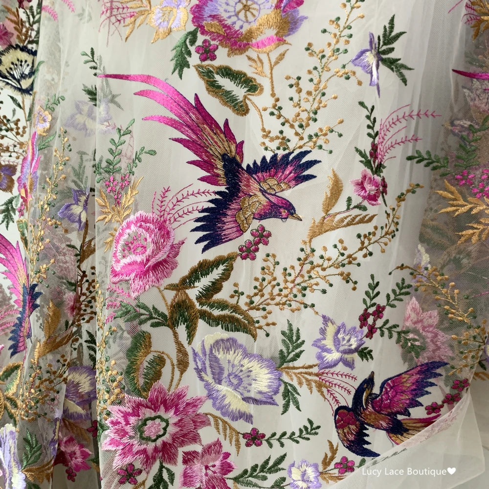 Fabric for Sewing Embroidery Birds Fabric Material for Clothes by Yard Fabric for Needlework Tulle Lace NEW 2023