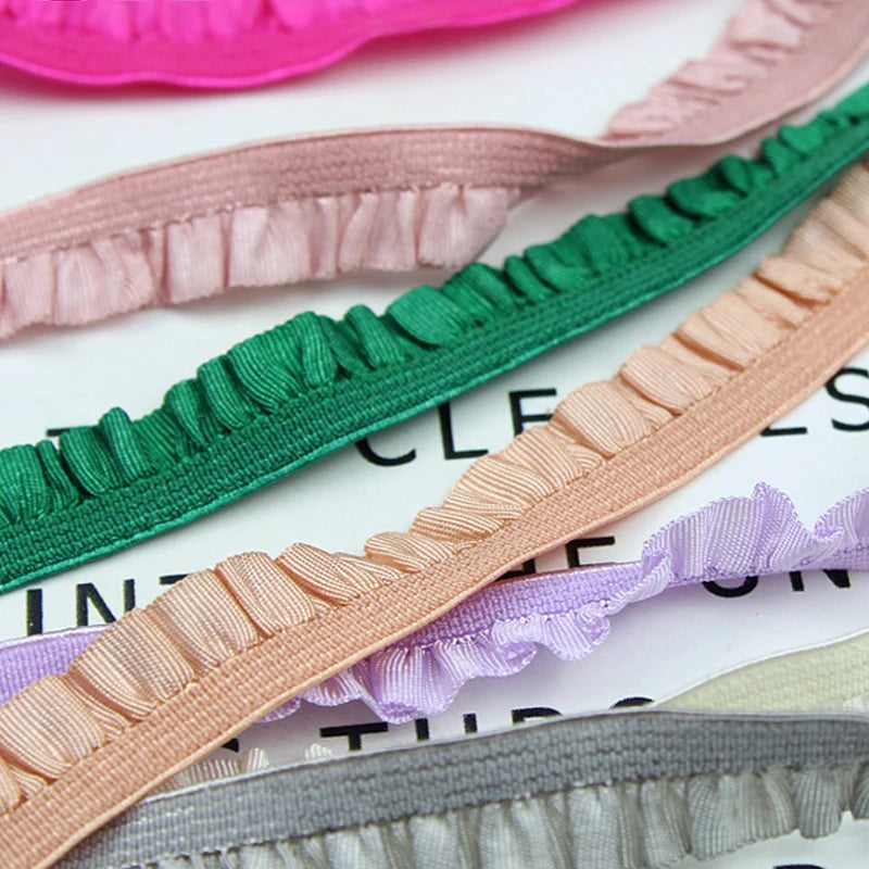 5yards 10mm Lace Elastic Ribbon Nylon Ruffled Pleated Elastic Band For Bra Waist Band Garment Lace Trim DIY Sewing Accessories