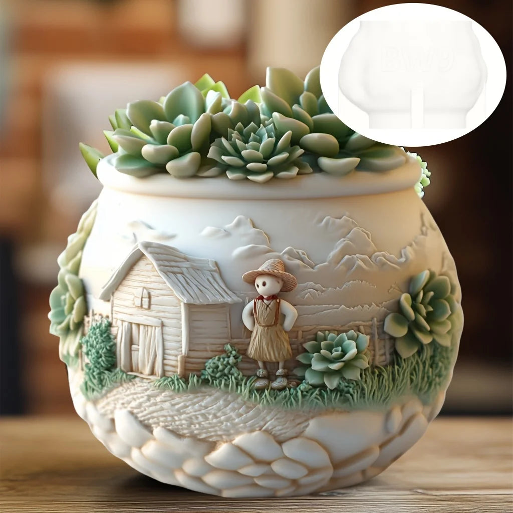 Sea Bay Canyon Relief Succulent Plant Flower Pot Resin Silicone Mold Mountain Range Sea Sunrise Relief Storage Box Gypsum Molds