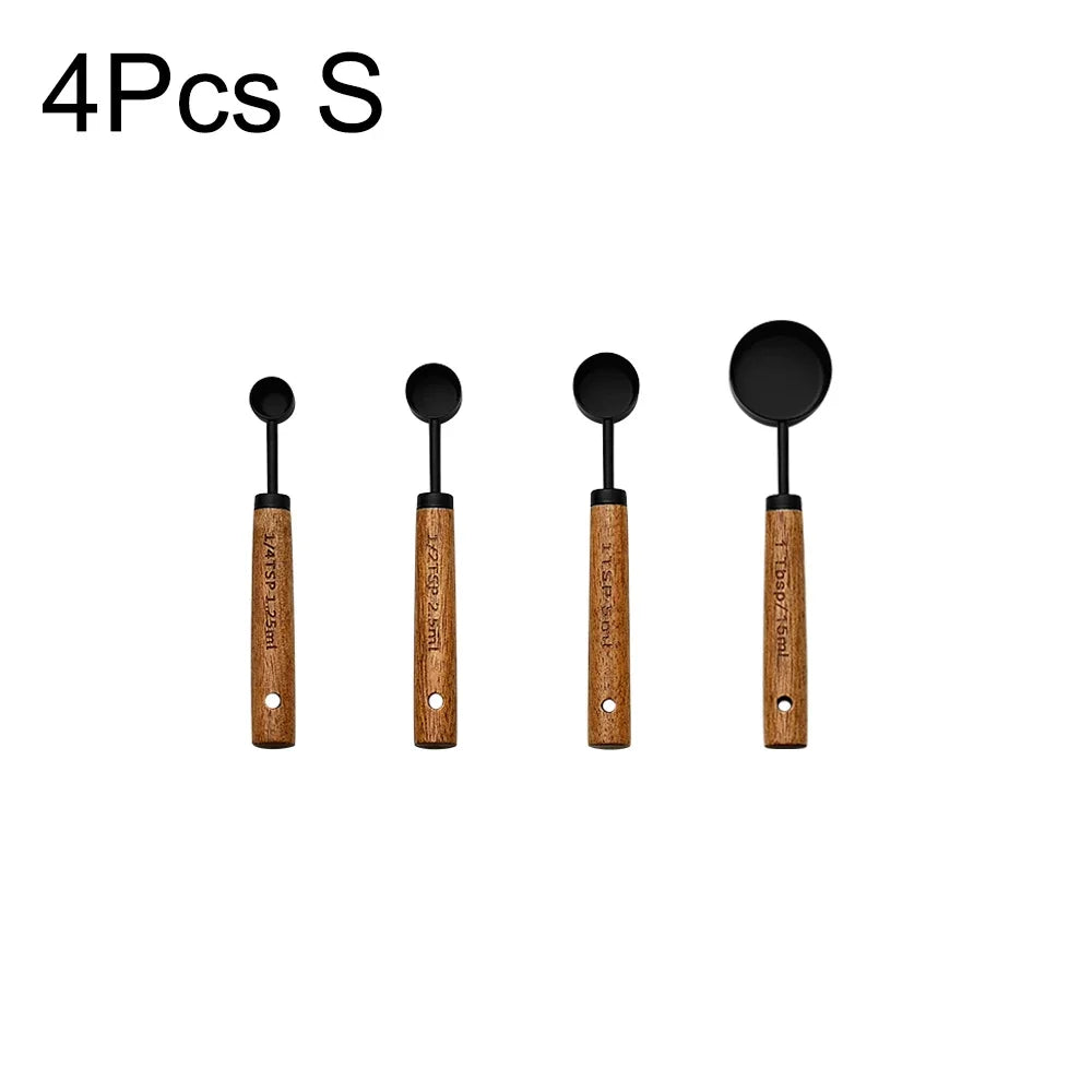 1/4Pcs Stainless Steel Measuring Cups and Spoons Set with Wooden Handles Multifunctional Baking Tool for Cooking and Baking