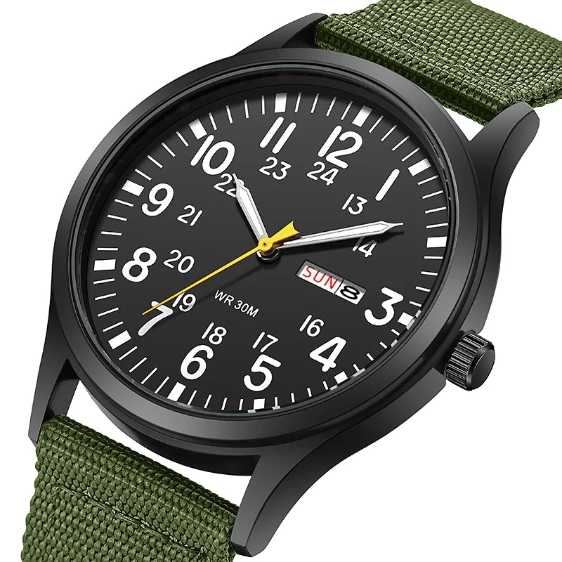 TPW Field Watch Easy Reading Fabric Strap 24 Hours Display Quartz