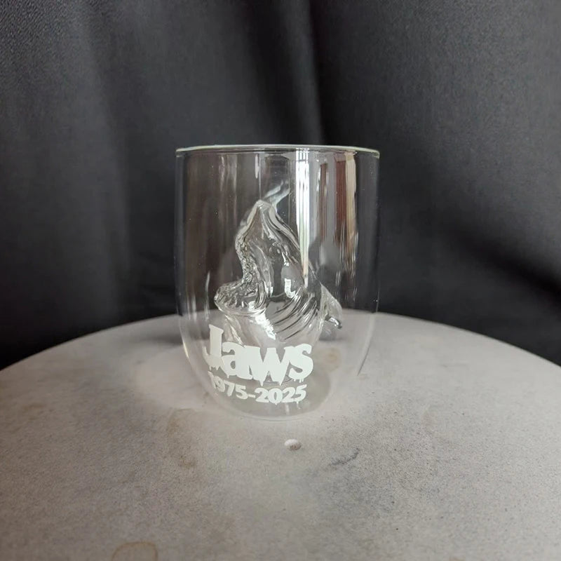 3d Great White Shark Movie Souvenir Glass Cup Transparent Ocean Animal Shaped Whiskey Beer Drinkwares Home Decorations Statues