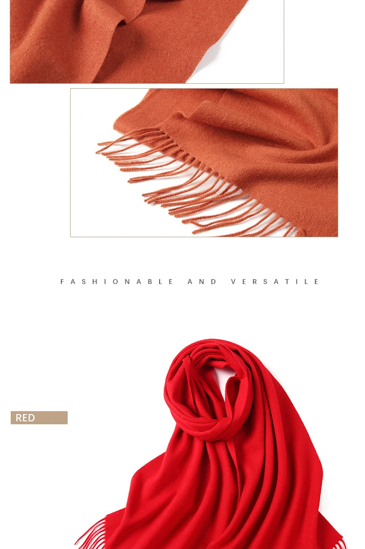 LONGMING 100% Merino Wool Knitted Shawl New Women Autumn Fashion Classic Plaid Solid Scarf Winter Warm Knottable Muffler for Man
