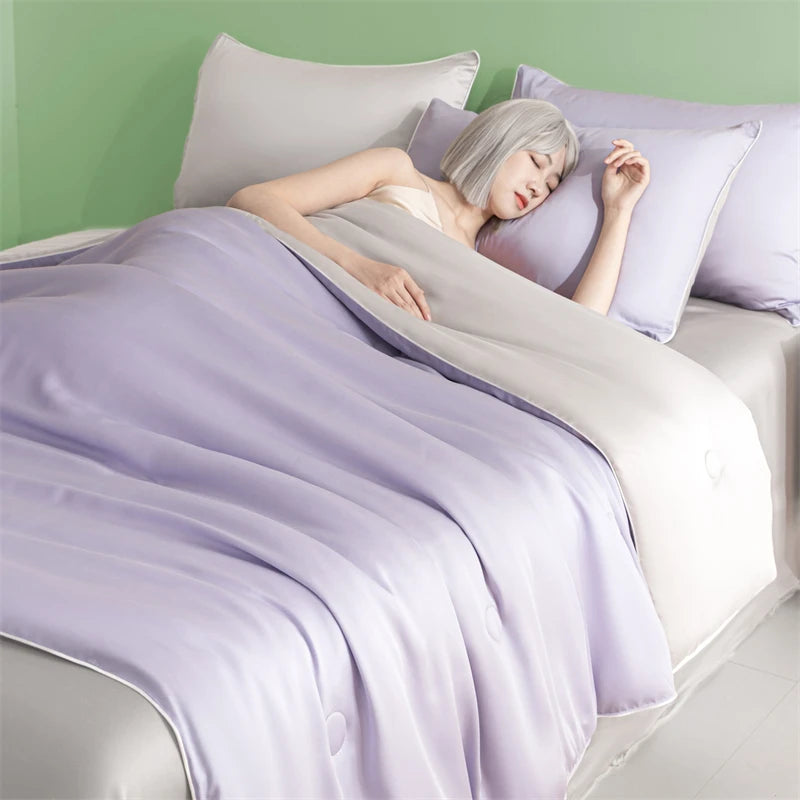 New Cooling Sensation Summer Duvet Brings Coolness Washed Ice Silk Blanket Instant Cool Quilt All Ages Silky Touch Comforter Set